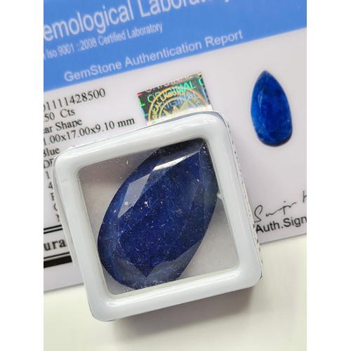 292 - 45.50ct Teardrop shape blue sapphire gemstone