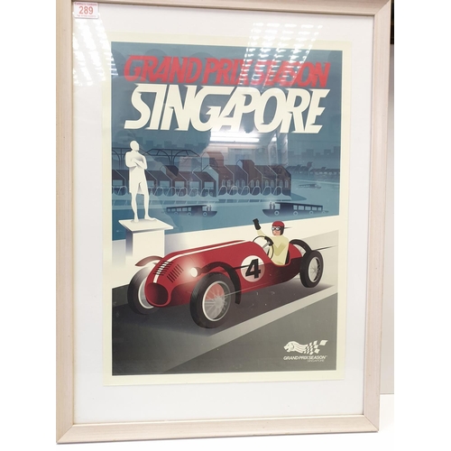 289 - Grand Prix Poster Glazed and Framed. 30” x 22” approx, 75cm x 55cm approx.