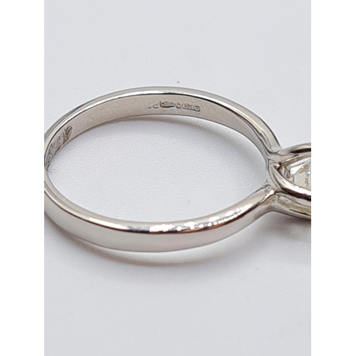 22 - PLATINUM DIA SOLITAIRE RING 0.73CT SI1/SI2 H/I 4.1G, SIZE P