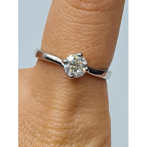 22 - PLATINUM DIA SOLITAIRE RING 0.73CT SI1/SI2 H/I 4.1G, SIZE P
