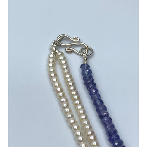 107 - lariat Style Tanzanite & Freshwater Pearl Necklace