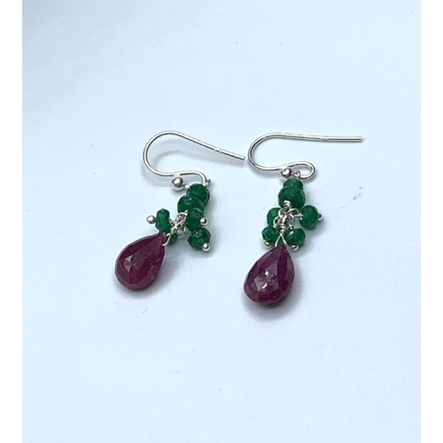 201 - Emerald and Ruby Drop Necklace With matching Dangler Earrings