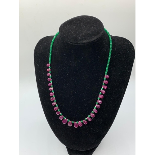 201 - Emerald and Ruby Drop Necklace With matching Dangler Earrings