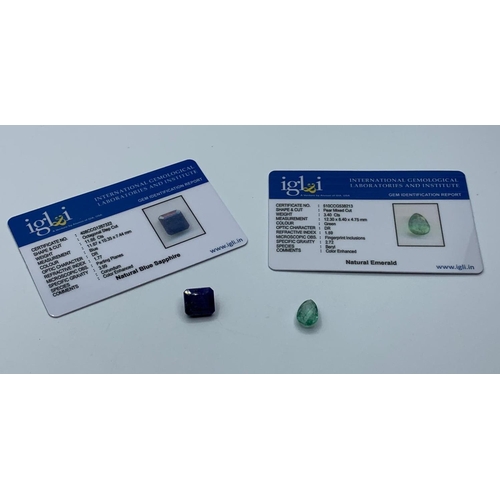 249 - A collection of two gemstones -   11.66cts Blue Sapphire and 3.40cts Emerald Gemstone