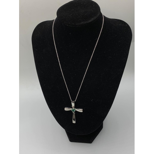 364 - 1.2cts Blue Moissanite Diamond cross Pendant with silver chain