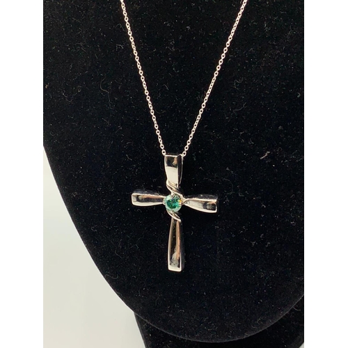 364 - 1.2cts Blue Moissanite Diamond cross Pendant with silver chain