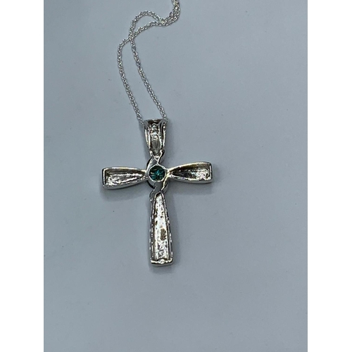 364 - 1.2cts Blue Moissanite Diamond cross Pendant with silver chain