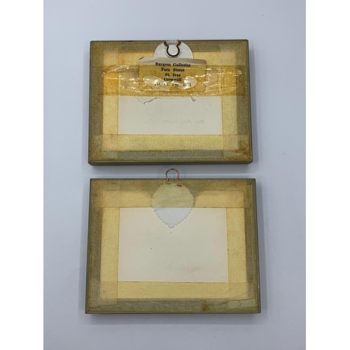 85 - A vintage, framed, miniature pair of early 20th century automobiles, made with watch parts. Initiall... 