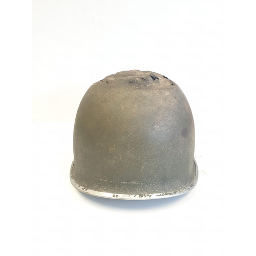 19 - WW2 Normandy Battlefield found Relic US M1 Helmet with post war memorial painting