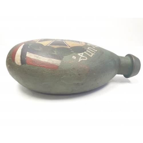 75 - WW1 imperial German water bottle with post war memorial painting