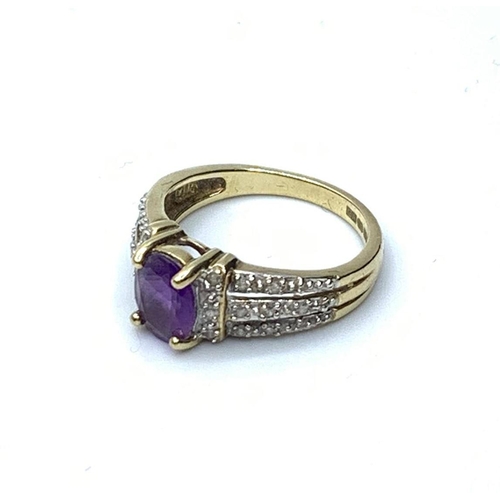 157 - 9ct amethyst diamond ring, size M