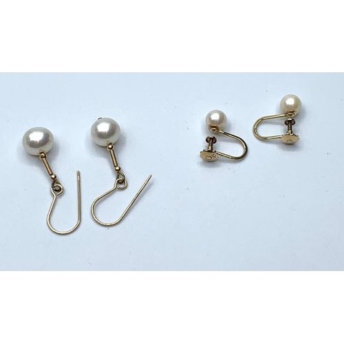 356 - 2 pair of gold & pearl earrings