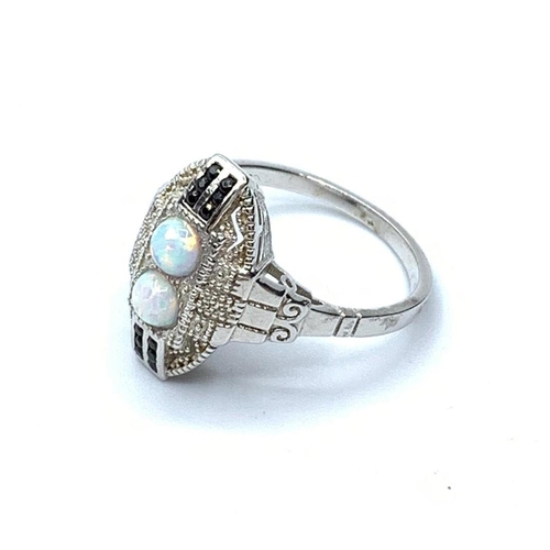 392 - Art deco style silver & opal ring, size O