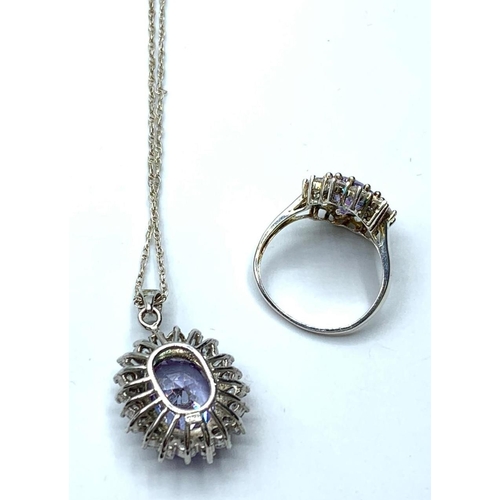 433 - Silver amethyst pendant & ring size N-O