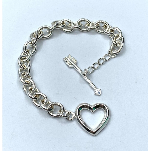 378 - Silver bracelet with heart & arrow fastener, weight 30g & length 18cms