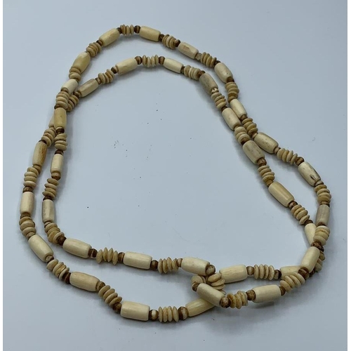 254 - 2 Vintage Bone Necklaces One Beaded One with Elephants Pendant and One Carved Elephant.