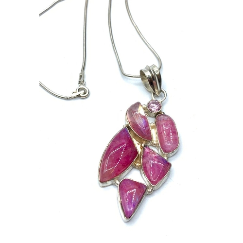 423 - 925 Sterling Silver and Pink Stone Necklace.