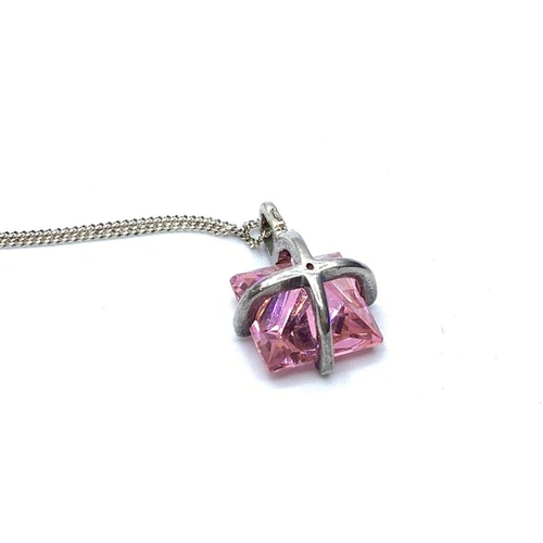 447 - 925 Sterling Silver and Pink Stone (Possibly Tourmaline) Necklace.