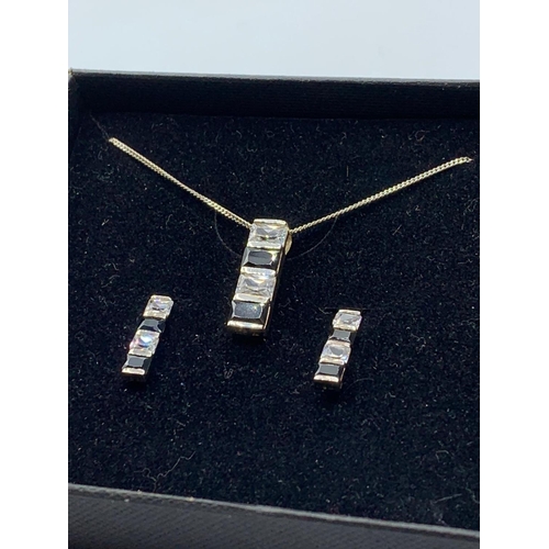 459 - 925 Sterling Silver, Black & White Crystal Earrings and Necklace.