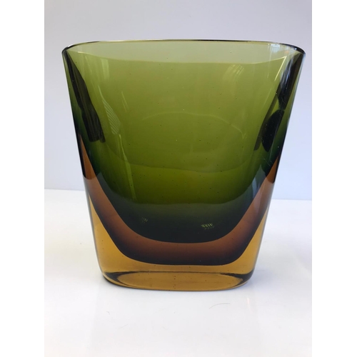 23 - A Mid 20th Century Flavio Poli 'Sommerso' Murano Tri Coloured Tapered Slab Vase, Height 220mm, Width... 