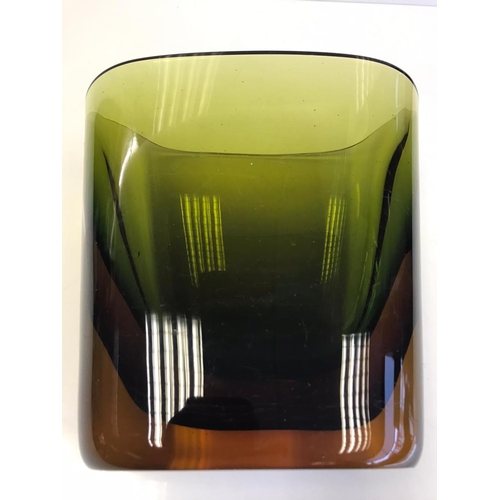 23 - A Mid 20th Century Flavio Poli 'Sommerso' Murano Tri Coloured Tapered Slab Vase, Height 220mm, Width... 