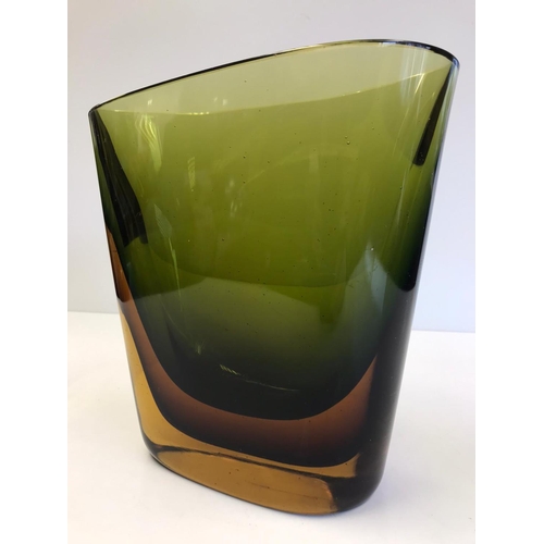 23 - A Mid 20th Century Flavio Poli 'Sommerso' Murano Tri Coloured Tapered Slab Vase, Height 220mm, Width... 