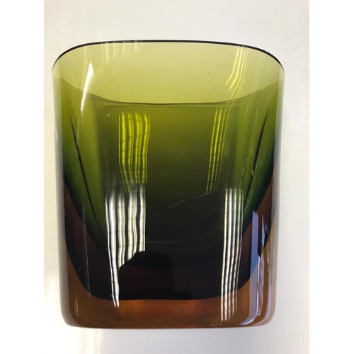 23 - A Mid 20th Century Flavio Poli 'Sommerso' Murano Tri Coloured Tapered Slab Vase, Height 220mm, Width... 