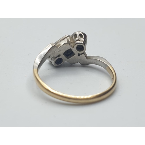 542 - Antique 18ct gold and platinum diamond set ring in Victorian crossover style. Having  a square set d... 