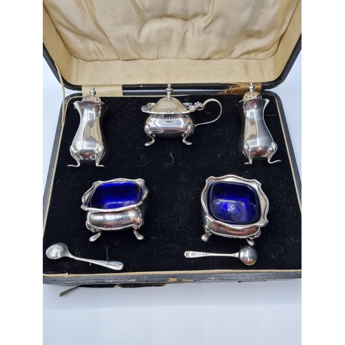 16 - Silver Complete Condiment Set in Original Box, Hallmark showing Birmingham, Excellent Condition with... 