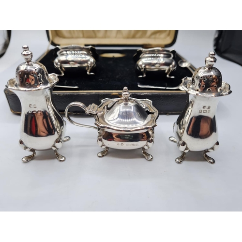 16 - Silver Complete Condiment Set in Original Box, Hallmark showing Birmingham, Excellent Condition with... 