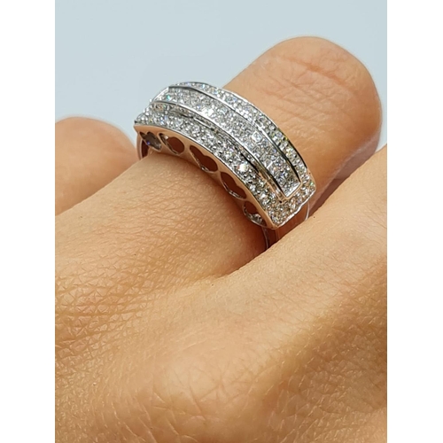 18 - 18ct white gold diamond set 3 row band ring, weight 6.5g and  0.65ct diamonds, size K