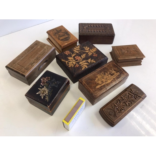 183 - Qty of Treen Stamp Boxes Inc Tunbridgeware & Mauchlinware Philatalie Interest