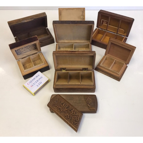 183 - Qty of Treen Stamp Boxes Inc Tunbridgeware & Mauchlinware Philatalie Interest