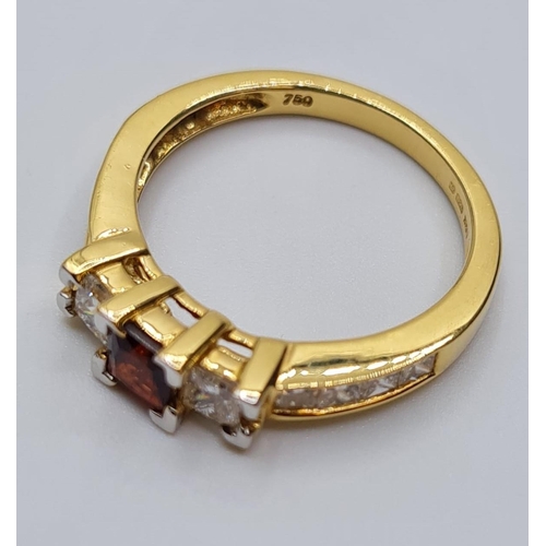 2 - 18ct yellow gold diamond and red stone ring 3.6ct approx and 0.45ct diamond weight 3.8g and size N