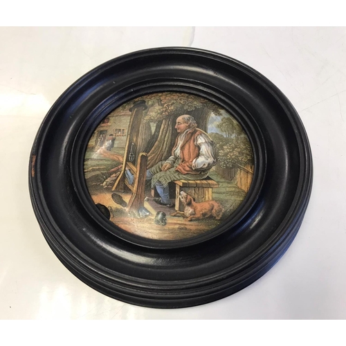 214 - Two Framed Pot Lids, The Duke of Wellington and Man in Stocks, 160mm DIA.