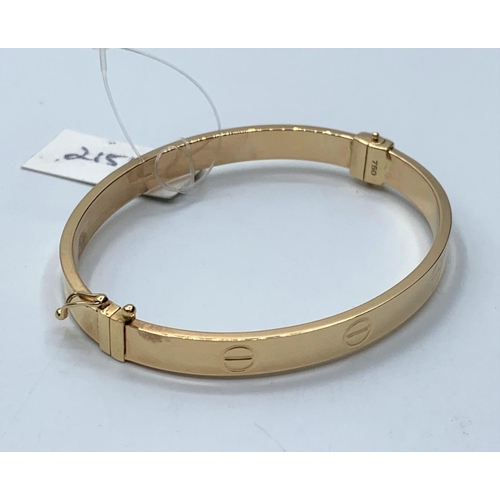 123 - 18ct Gold Bangle in Gucci Style, 9g.