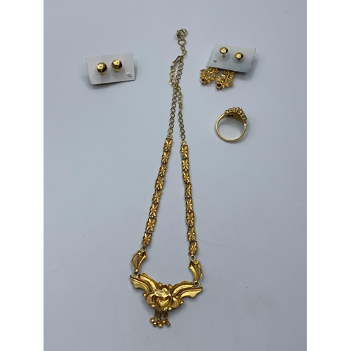 205 - 22ct Gold Jewellery Set Comprising of 2 Pairs of Earrings, 1 Ring and 1 Necklace.