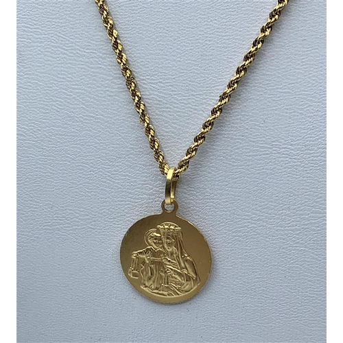 334 - 18ct Jesus Pendant on 25cm, 18ct Gold Necklace, Total Weight 5.6g.