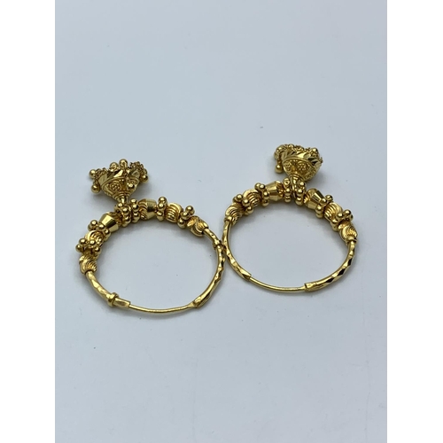 366 - 22ct pair of hoop earrings, 10.79g weight