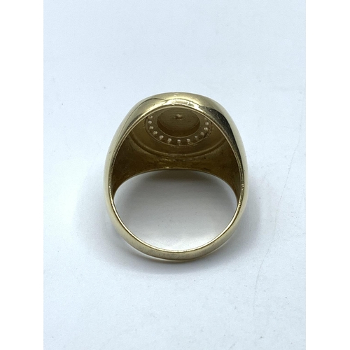 97 - 14ct gentleman's stone set signet ring, weight 11.2g & size z