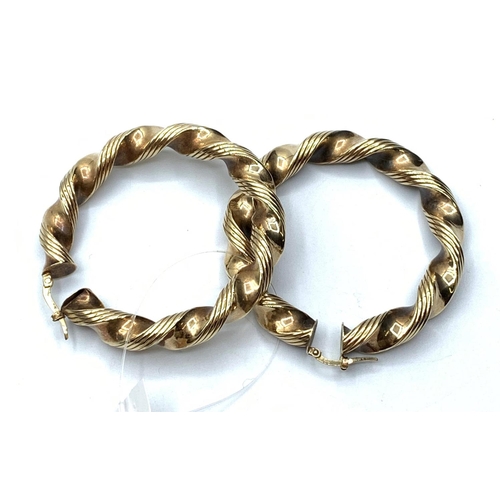 13 - 9ct Rose Gold Twist Hoop Earrings, 13.7g