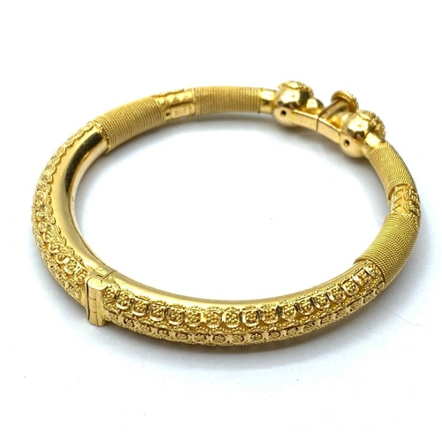 302 - Ornate Far Eastern 22ct Gold Bangle, 31.4g.