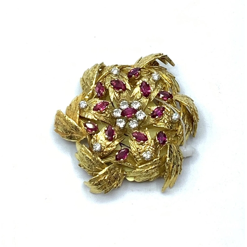 325 - 15ct Gold Vintage Brooch with Diamond & Ruby's