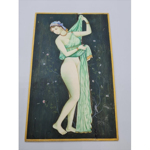 583 - An Exquisite Antique Full Length Erotic Portrait of a Partially Robed Lady on Panel. 150mm x 93mm. P... 