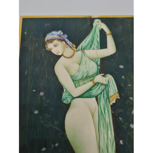 583 - An Exquisite Antique Full Length Erotic Portrait of a Partially Robed Lady on Panel. 150mm x 93mm. P... 