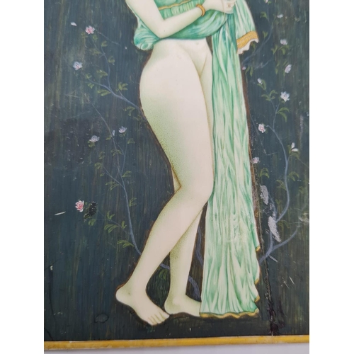 583 - An Exquisite Antique Full Length Erotic Portrait of a Partially Robed Lady on Panel. 150mm x 93mm. P... 