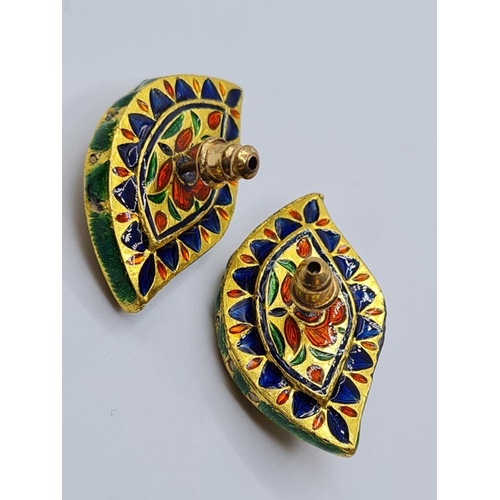 590 - Diamond Enamel Multi Coloured Earrings, 12.5g.