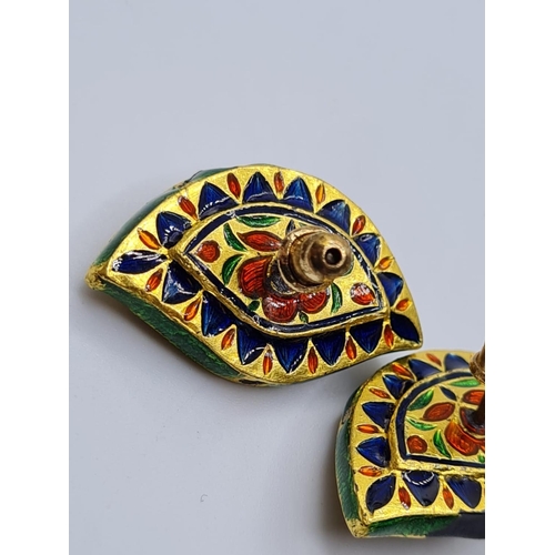 590 - Diamond Enamel Multi Coloured Earrings, 12.5g.