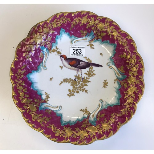 594 - Late 19th century dish with ornithological scene. Edme samson (restoration) diameter 30cm