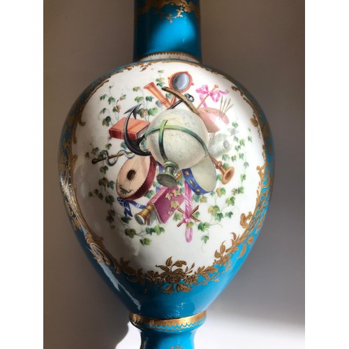 595 - A Vienna style late 19th century vase depicting a courting  scene and a allegory of the arts and sci... 